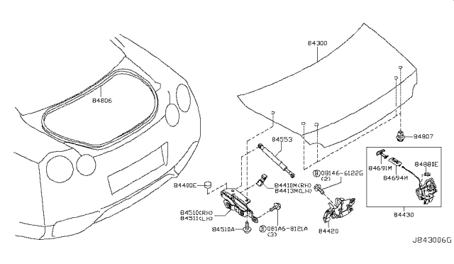 2011 Nissan GT-R Trunk Lid & Fitting Diagram