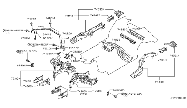 2015 Nissan GT-R Bracket-Front Bumper Stay Diagram for 62214-JF00A