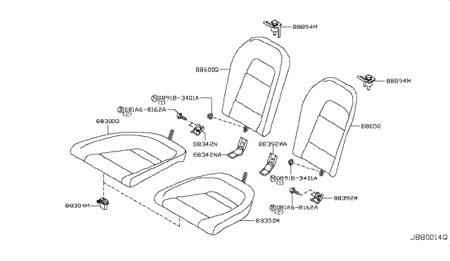 2011 Nissan GT-R Cushion Assembly-Rear Seat, RH Diagram for 88300-KC10B