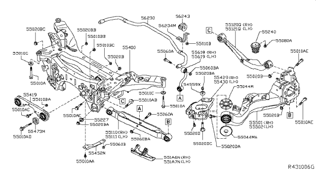 2018 Nissan Rogue Bracket Assy-Rear Suspension Arm,RH Diagram for 55429-JG00B