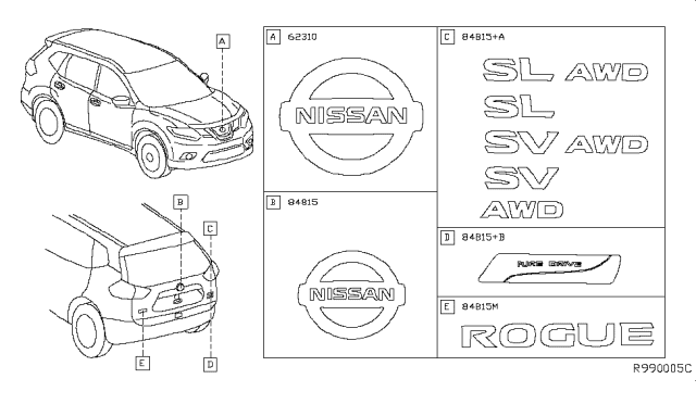 2015 Nissan Rogue Rear Emblem Diagram for 84890-5HA0A
