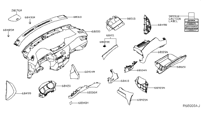 2015 Nissan Rogue Instrument Panel,Pad & Cluster Lid Diagram 2