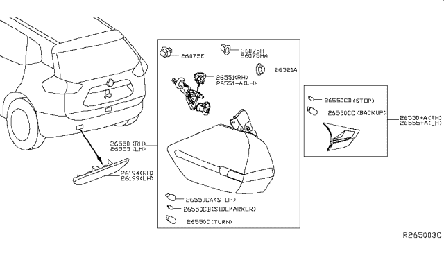 2017 Nissan Rogue Grommet Diagram for 26557-5HA1A