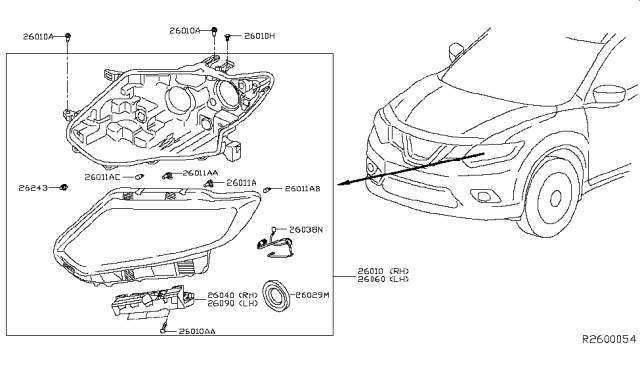 2017 Nissan Rogue Headlamp Socket Assembly Diagram for 26243-5HA0A
