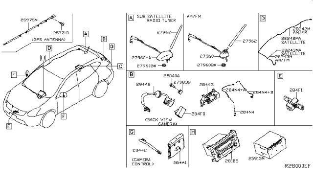 2014 Nissan Rogue Antenna Assy-Roof Diagram for 28208-5HA0A