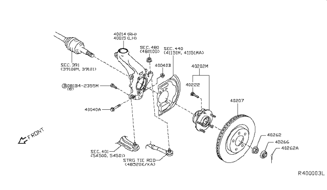 2014 Nissan Rogue Hub Assembly-Road Wheel,Front Diagram for 40202-5HA0A