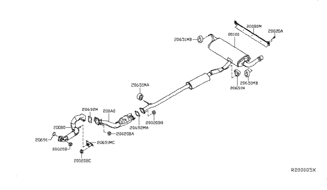 2015 Nissan Rogue Exhaust, Main Muffler Assembly Diagram for 20100-5HA4A