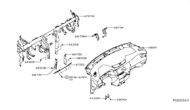 2015 Nissan Rogue Instrument Panel,Pad & Cluster Lid Diagram 1