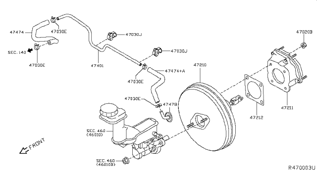 2014 Nissan Rogue Booster Assy-Brake Diagram for 47210-4BA0A