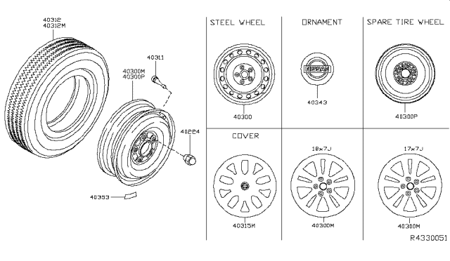 2014 Nissan Rogue Road Wheel & Tire Diagram