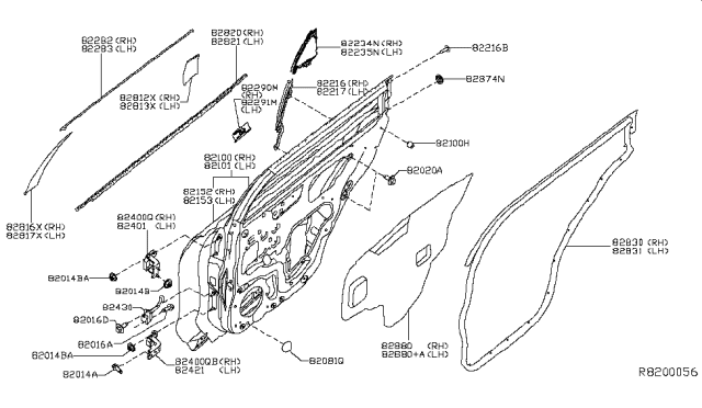 2015 Nissan Rogue Rear Door Panel & Fitting Diagram