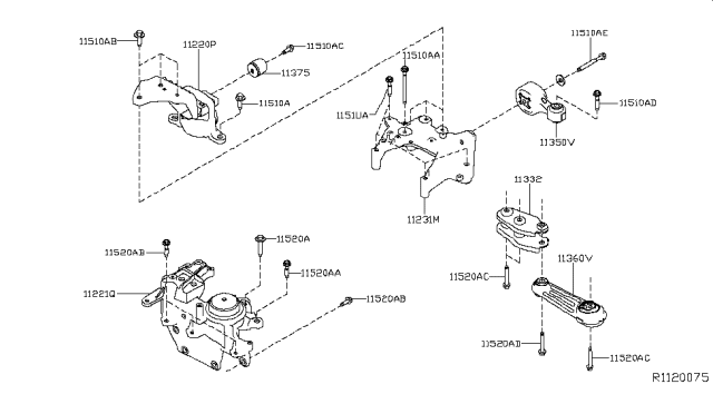 2014 Nissan Rogue Engine & Transmission Mounting Diagram 2