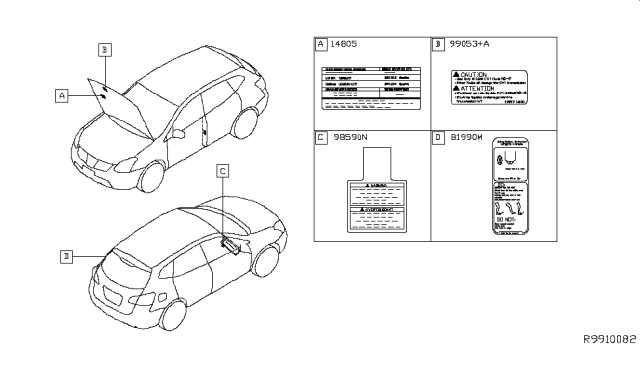 2017 Nissan Rogue Emission Label Diagram for 14805-9TA0A
