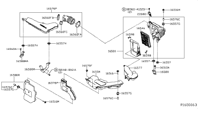 2015 Nissan Rogue Air Duct Diagram for 16554-4CL0A