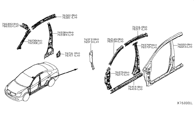 2014 Nissan Versa Rail-Side Roof,Inner LH Diagram for G6331-3BAMA