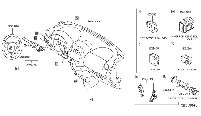2015 Nissan Versa Switch Assembly - Steering Diagram for 25550-9KA5A