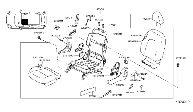 2018 Nissan Versa Seat-Front LH Diagram for 87050-9KN0A