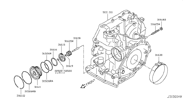 2014 Nissan Versa Retainer-Servo Piston Diagram for 31611-3MX0B