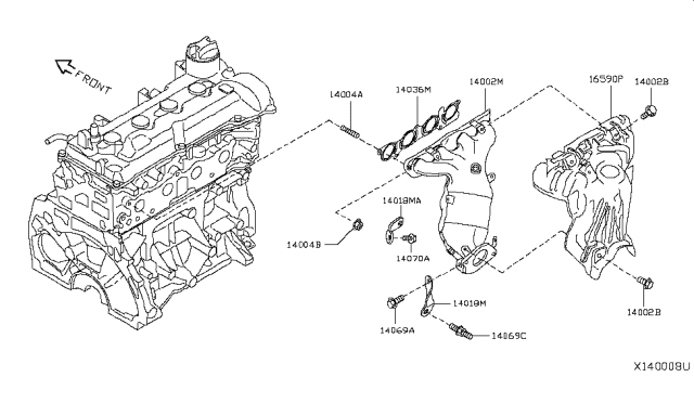 2019 Nissan Versa Gasket-Exhaust Manifold,A Diagram for 14036-1KT0A