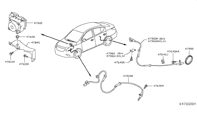 2013 Nissan Versa Anti Skid Actuator Assembly Diagram for 47660-9KF2A