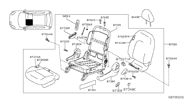 2014 Nissan Versa Head Rest Assembly-Front Seat Diagram for 86400-3AN0A