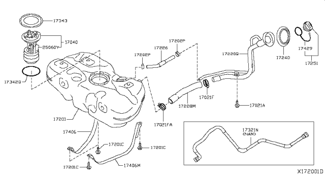 2013 Nissan Versa Filler Cap Assembly Diagram for 17251-9BD0C