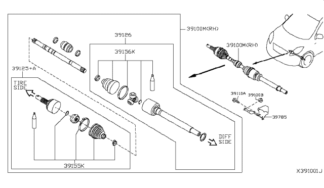 2019 Nissan Versa Shaft Assy-Front Drive,RH Diagram for 39100-9EK0B