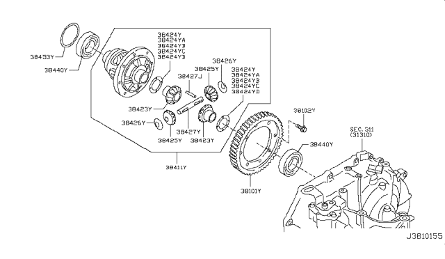 2016 Nissan Versa Washer-Thrust,Side Gear Diagram for 38424-31X01