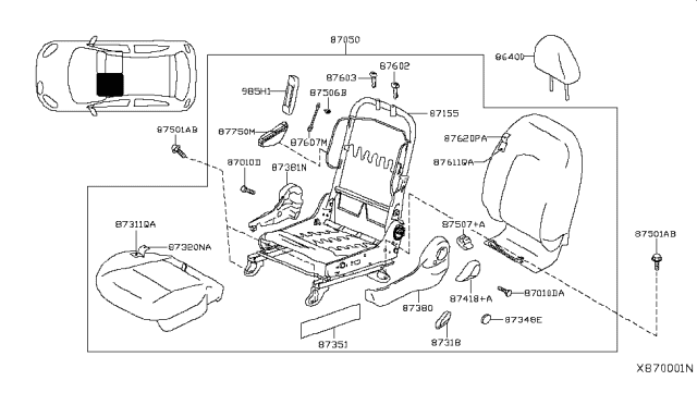 2013 Nissan Versa Seat-Front LH Diagram for 87050-3AN8B