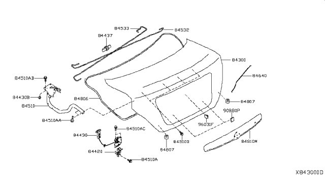 2013 Nissan Versa Trunk Lid Lock Assembly Diagram for 84630-3AN0A
