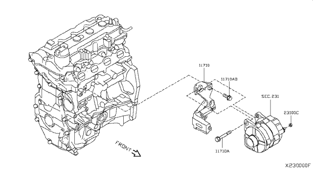 2015 Nissan Versa Bracket Alternator Diagram for 11710-ED50C