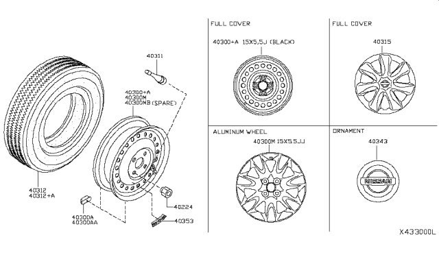 2012 Nissan Versa Aluminum Wheel Diagram for 40300-3AW1A