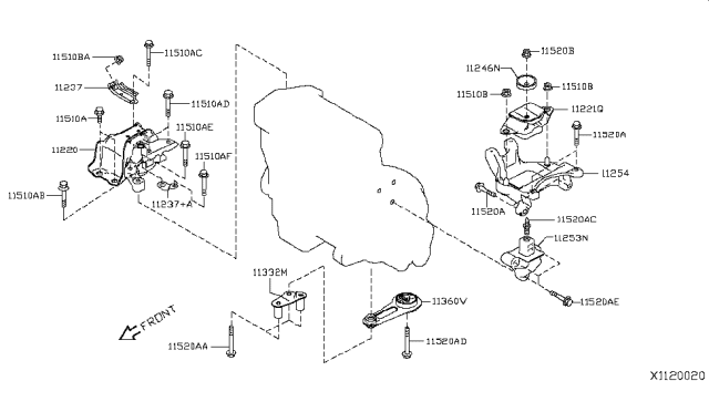 2013 Nissan Versa Engine & Transmission Mounting Diagram 2