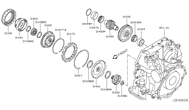 2013 Nissan Versa Shim-Adjust,Idler Gear Diagram for 31439-3MX1C
