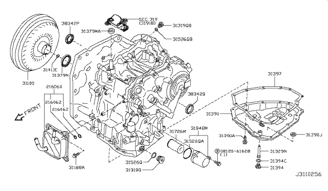 2014 Nissan Versa Seal-Oil,Differential Converter Housing Diagram for 38342-3JX1A