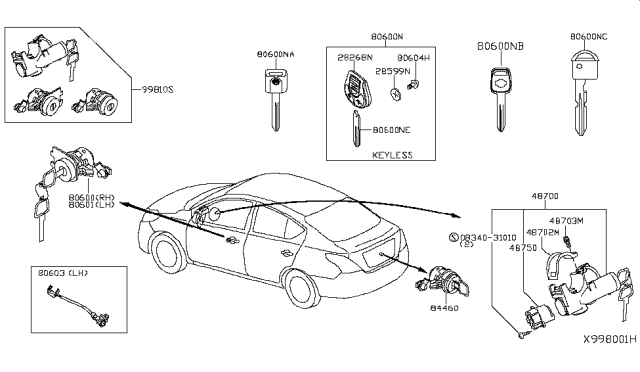 2015 Nissan Versa Key-Blank,Master Diagram for H0564-AU100