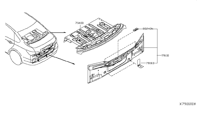 2014 Nissan Versa Rear,Back Panel & Fitting Diagram 1