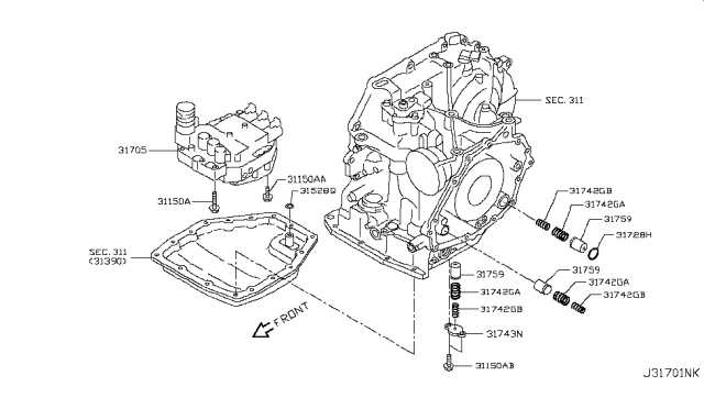 2016 Nissan Versa Control Valve Assembly Diagram for 31705-X429D