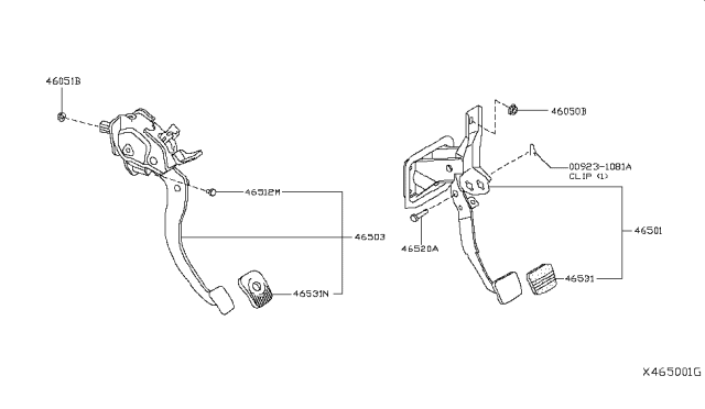 2014 Nissan Versa Pedal Assy-Brake W/Bracket Diagram for 46501-1HK2A