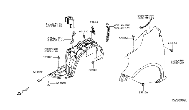 2019 Nissan Versa BOM Fender - Front, LH Diagram for F3101-3BAMC