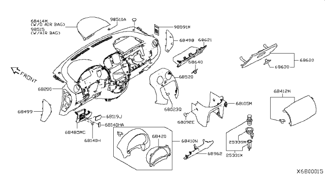 2015 Nissan Versa Cover-Instrument Lower,Center Diagram for 68104-9ME0B