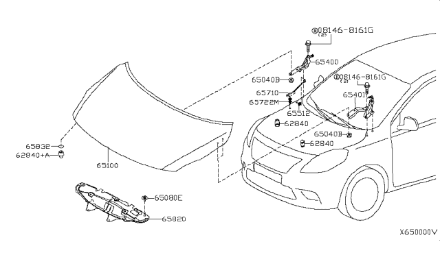 2014 Nissan Versa Hood Panel,Hinge & Fitting Diagram 1