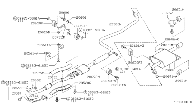 1997 Nissan Altima Exhaust Tube & Muffler Diagram 2