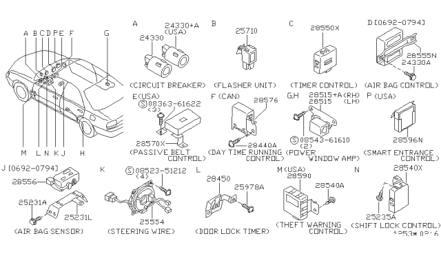 1994 Nissan Stanza Control Assembly-Theft Warning Diagram for 28590-1E410