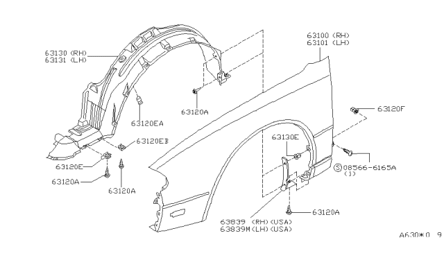 1994 Nissan Stanza Front Fender & Fitting Diagram