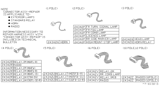 1995 Nissan Altima Connector Assembly Harness Repair Diagram for B4342-0TMB0
