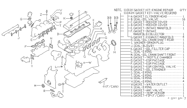 1994 Nissan Altima Gasket Kit-Valve REGRind Diagram for 11042-1E425