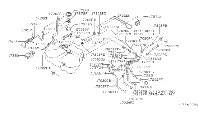 1993 Nissan Altima Fuel Pump Assembly Diagram for 17042-1E400