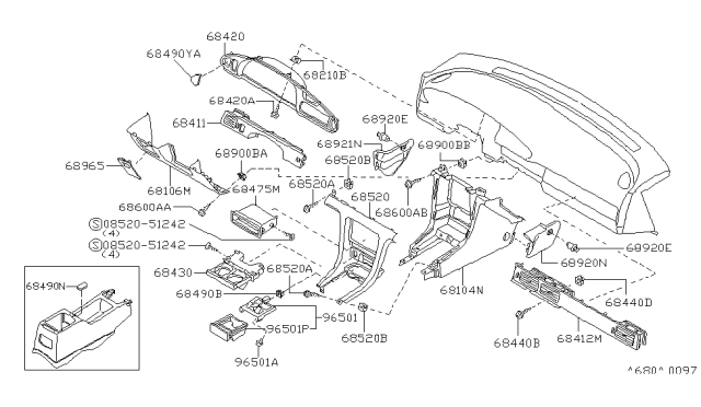 1995 Nissan Altima Instrument Panel,Pad & Cluster Lid Diagram 2