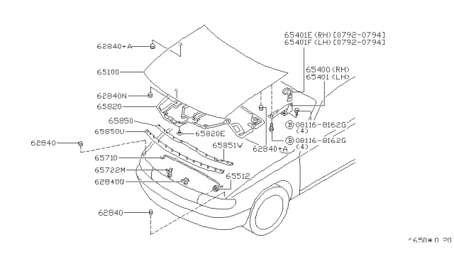 1993 Nissan Altima Insulator-Hood Diagram for 65840-1E400